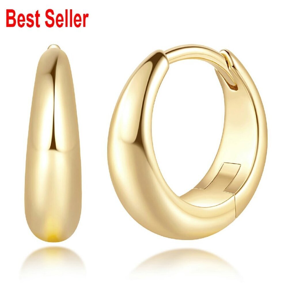 14K Gold Plated Hoop Earrings Hypoallergenic Lightweight Elegant Minimal